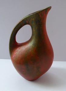 WEST GERMAN Ruscha Amorphic Vase with Handle - with interesting Vulcano Glaze. Height 6 1/2 inches