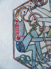 Load image into Gallery viewer, LARGE George Bain Style Celtic Revival Framed Embroidered Panel in Fine Period Frame. Design taken from the Book of Kells
