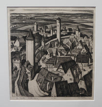 Load image into Gallery viewer, William Wilson Etching. The Walls of Rothenburg 1929
