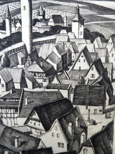 William Wilson Etching. The Walls of Rothenburg 1929