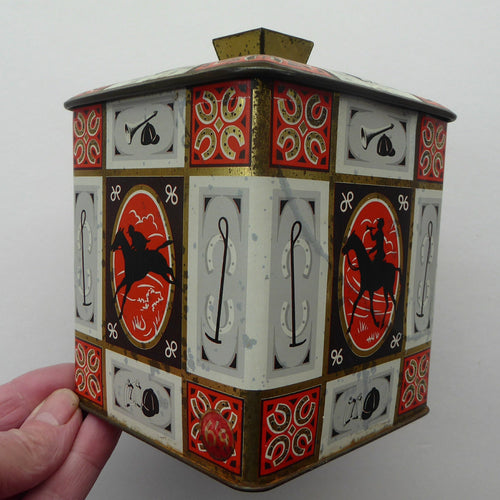 Quirky 1960s Vintage Toffee Tin by Edward Sharp & Son, Kent. Decorated with Stylised Images of Horses