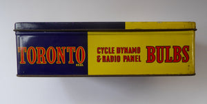 1950s Vintage Tin Full of Original Toronto Light Bulbs for Cycle, Dynamo and Radio Panels. 6 Volt .25 amp