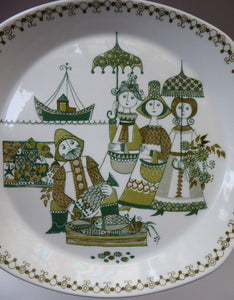 FOUR Norwegian 1960s Figgjo Flint Turi Design ‘Market’ Side Plates. Diameter 7 1/4 inches
