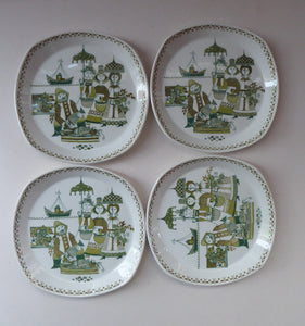 FOUR Norwegian 1960s Figgjo Flint Turi Design ‘Market’ Side Plates. Diameter 7 1/4 inches