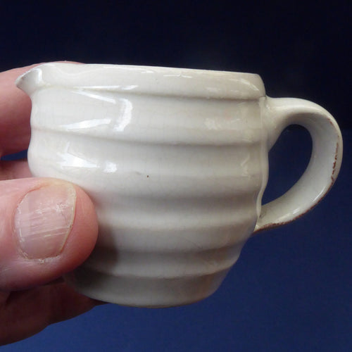 CH BRANNAM Pottery, Barnstaple, Rare Miniature White Glazed Ribbed Jug