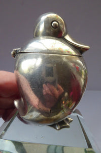 ART DECO Chrome Duck Inkwell on Faceted Clear Glass Base. Lovely Stylised Model - and Most Unusual