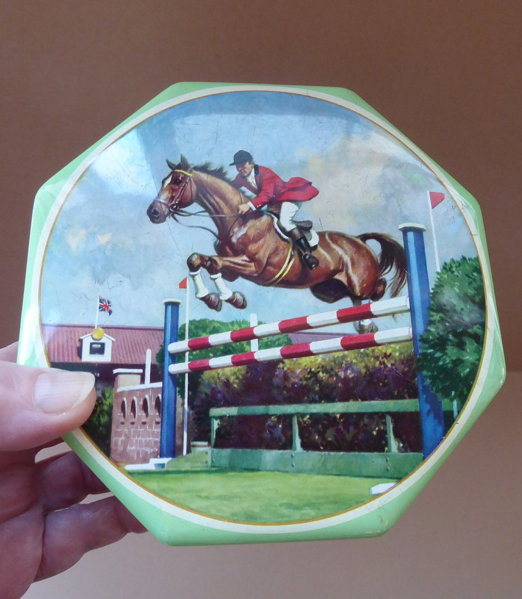 Horses Biscuit Tin. Show Jumping Image