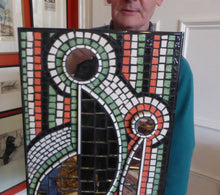 Load image into Gallery viewer, Vintage 1960s MOSAIC PANEL. Abstract Design on Heavy Wooden Constructed Panel. Mosaic Tiles and Mirrors. Stunning Original Vintage Artwork
