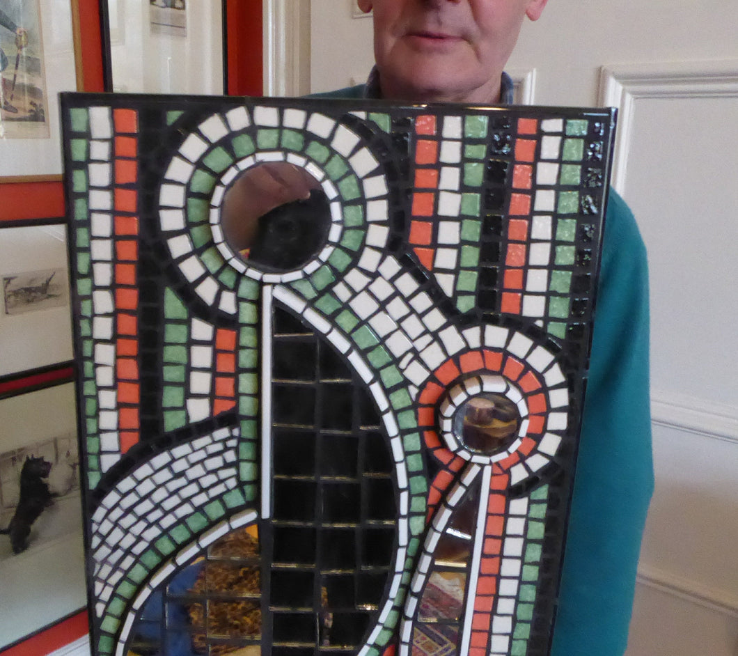Vintage 1960s MOSAIC PANEL. Abstract Design on Heavy Wooden Constructed Panel. Mosaic Tiles and Mirrors. Stunning Original Vintage Artwork