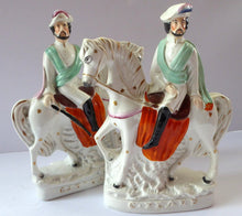 Load image into Gallery viewer, Rarer PAIR of Antique Staffordshire Figures: Colonel Peard &amp; Garibaldi. Unification of Italy Historical Interest; c 1860
