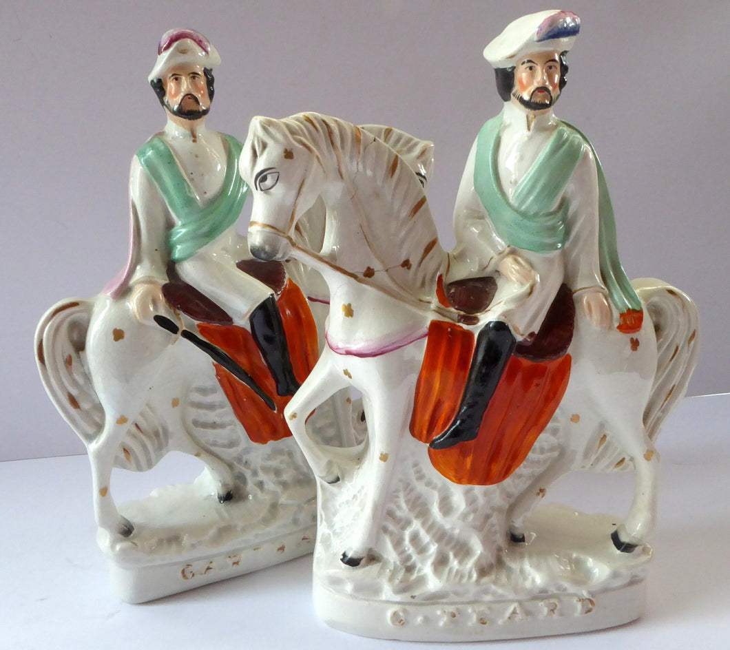 Rarer PAIR of Antique Staffordshire Figures: Colonel Peard & Garibaldi. Unification of Italy Historical Interest; c 1860