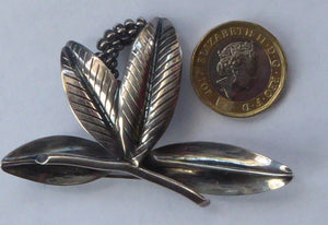 Stylish Scandinavian ANTON MICHELSEN Vintage 1950s Danish Silver Brooch. Signed AM below a Crown