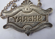 Load image into Gallery viewer, 1930s SILVER PLATE and Royal Blue Guilloche Enamel Sherry Decanter Label
