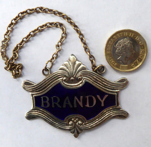 1930s SILVER PLATE and Royal Blue Guilloche Enamel Brandy Decanter Label