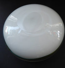 Load image into Gallery viewer, 1960s MURANO BOWL or Ashtray. Heavy Sommerso Glass. Very unusual with Lime Green Interior, White Exterior and Streaky Decorative Banding
