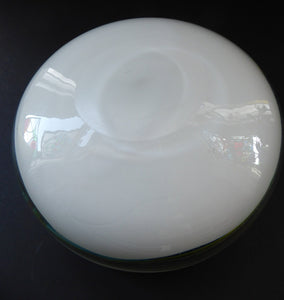 1960s MURANO BOWL or Ashtray. Heavy Sommerso Glass. Very unusual with Lime Green Interior, White Exterior and Streaky Decorative Banding