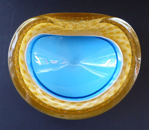 Fabulous 1960s MURANO Sommerso GEODE Bowl. With Blue, White and Yellow Cased Glass - and Controlled Bullicante