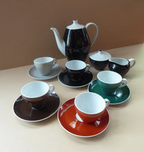 Load image into Gallery viewer, Vintage 1950s German Schonwald Porcelain Coffee Set in Harlequin Colours

