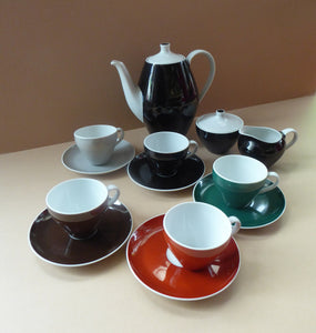 Vintage 1950s German Schonwald Porcelain Coffee Set in Harlequin Colours