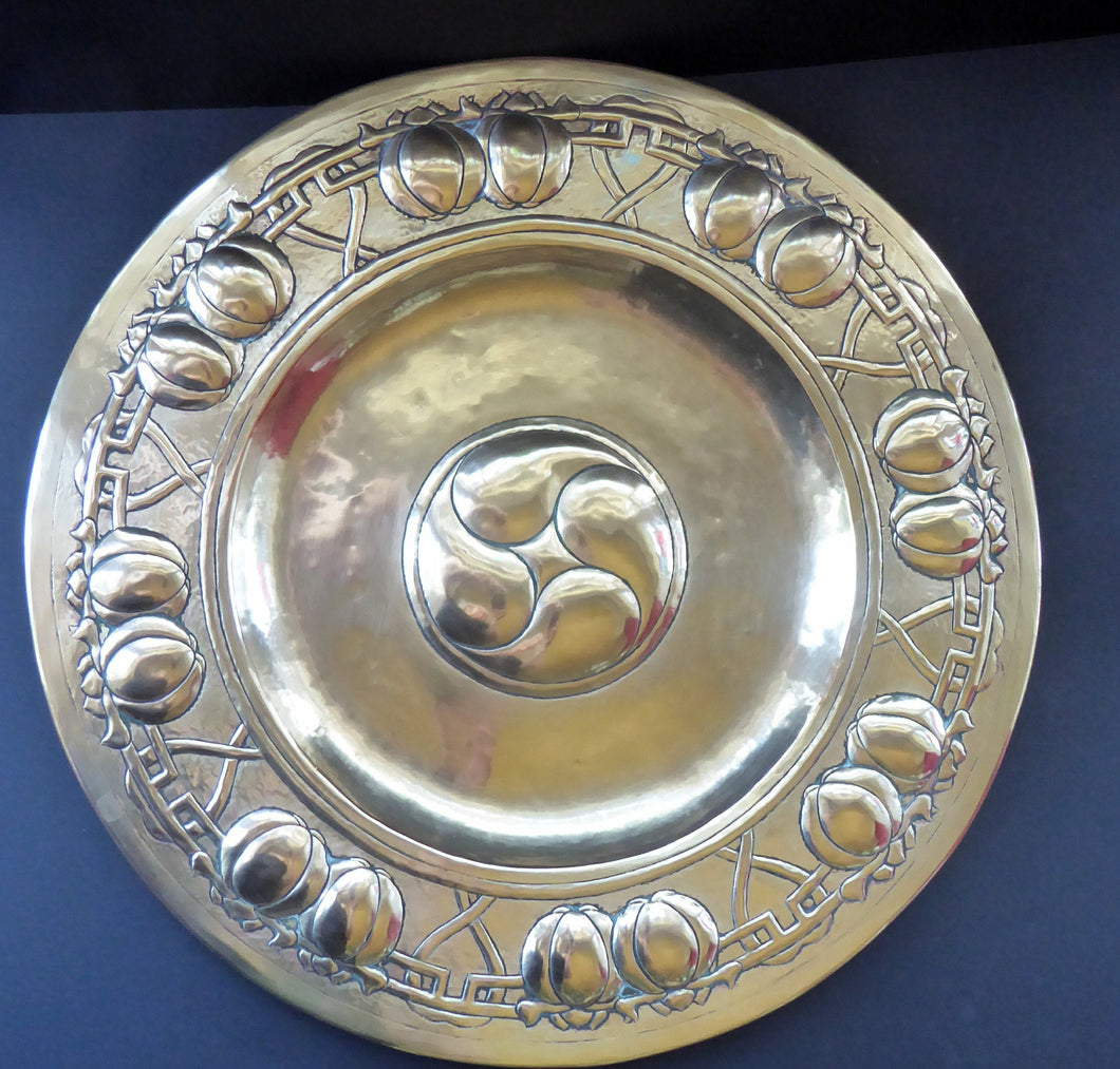 GLASGOW SCHOOL Arts and Crafts Brass Wall Charger. Fine Antique Metalwork; possibly by Margaret Gilmour