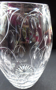 Large Stuart Crystal Cut Glass Vase after JOHN LUXTON. Height 8 1/2 inches.