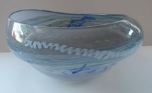 Load image into Gallery viewer, British STUDIO GLASS BOWL by the Scottish Glass Artist, Graham Muir. Signed. With images of little blue comical figures
