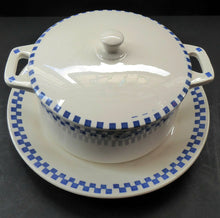 Load image into Gallery viewer, GERMAN ART DECO Waechtersbach Small Lidded Dish and Plate Stand: with Simple Blue and White Checked Rim
