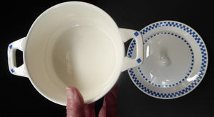 GERMAN ART DECO Waechtersbach Small Lidded Dish and Plate Stand: with Simple Blue and White Checked Rim