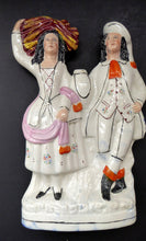 Load image into Gallery viewer, LARGE Antique STAFFORDSHIRE Figurine of a Country Couple Back from Harvest; Height 12 1/2 inches
