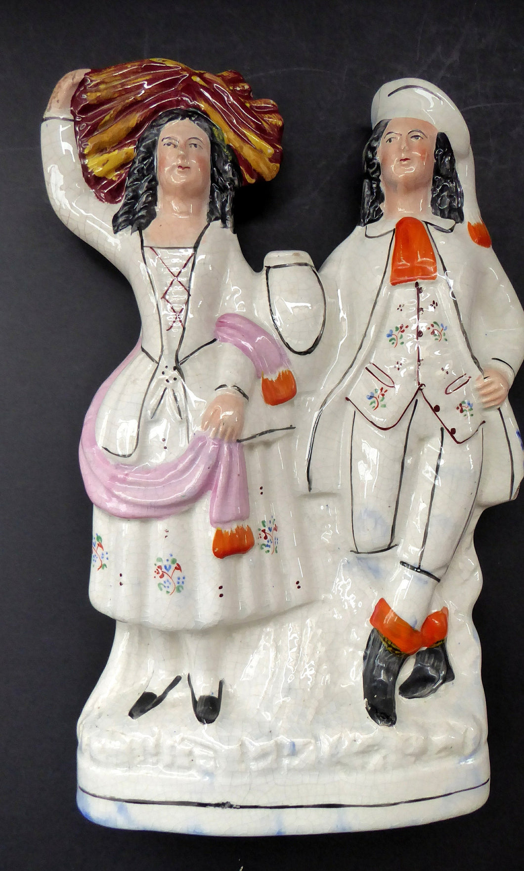 LARGE Antique STAFFORDSHIRE Figurine of a Country Couple Back from Harvest; Height 12 1/2 inches