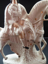 Load image into Gallery viewer, HUGE Antique Victorian STAFFORDSHIRE Figurine. Kilted Scotsman on Horseback. 14 inches height. Great Display Piece
