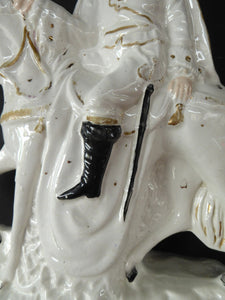 Antique Victorian STAFFORDSHIRE Figurine. Man on Horseback; 11 inches