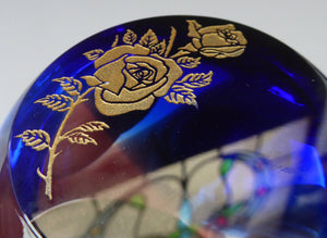 SCOTTISH GLASS Caithness Paperweight. 90th Birthday Issue for the Queen Mother. GLAMIS Castle and Rose