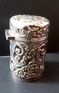 Victorian ART NOUVEAU Solid Silver Hinged Lid Pot with Scrolling Foliage Pierced Decoration. Clear Glass Fitted Interior. Hallmarked 1900
