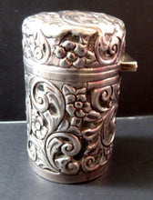 Load image into Gallery viewer, Victorian ART NOUVEAU Solid Silver Hinged Lid Pot with Scrolling Foliage Pierced Decoration. Clear Glass Fitted Interior. Hallmarked 1900
