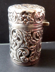 Victorian ART NOUVEAU Solid Silver Hinged Lid Pot with Scrolling Foliage Pierced Decoration. Clear Glass Fitted Interior. Hallmarked 1900