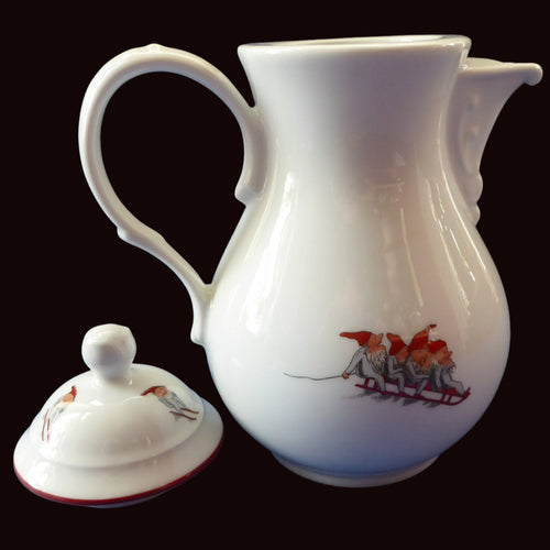 Vintage NORWEGIAN Porsgrund NISSE Elves or Gnomes Coffee Pot. Dated on the base 1992. 9 inches in height