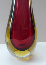 Load image into Gallery viewer, 1960s Murano SOMMERSO Dark Red and Yellow Glass Vase.  Height 10 1/2 inches
