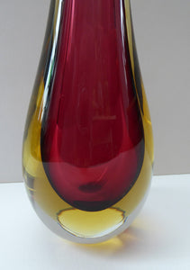 1960s Murano SOMMERSO Dark Red and Yellow Glass Vase.  Height 10 1/2 inches
