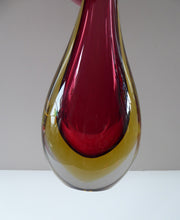 Load image into Gallery viewer, 1960s Murano SOMMERSO Dark Red and Yellow Glass Vase.  Height 10 1/2 inches
