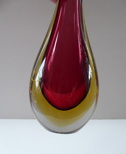 1960s Murano SOMMERSO Dark Red and Yellow Glass Vase.  Height 10 1/2 inches