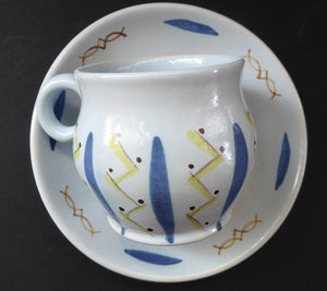 SCOTTISH POTTERY. 1950s BUCHAN Stoneware Teacup and Saucer. Vintage HEBRIDES Pattern