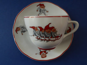 Vintage NORWEGIAN Porsgrund NISSE Elves or Gnomes Cup and Saucer. Dated 1993 on the base