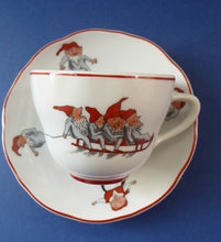 Load image into Gallery viewer, Vintage NORWEGIAN Porsgrund NISSE Elves or Gnomes Cup and Saucer. Dated 1993 on the base
