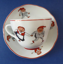 Load image into Gallery viewer, Vintage NORWEGIAN Porsgrund NISSE Elves or Gnomes Cup and Saucer. Dated 1993 on the base
