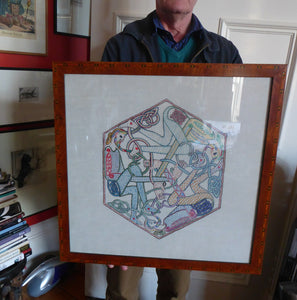 LARGE George Bain Style Celtic Revival Framed Embroidered Panel in Fine Period Frame. Design taken from the Book of Kells