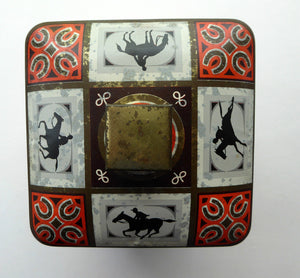 Quirky 1960s Vintage Toffee Tin by Edward Sharp & Son, Kent. Decorated with Stylised Images of Horses
