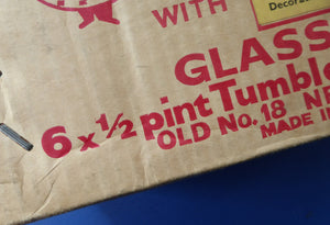 FOUR Vintage Pyrex Tumbler Set. Original Card Boxes - Space Age Yellow and Red 1/2 pint Tumblers with plastic holders