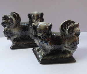 SCOTTISH POTTERY Antique Bo'ness Pekingese Mantle Dogs.