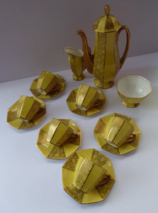 1930s George V Art Deco Full Coffee Set. Yellow and Gold